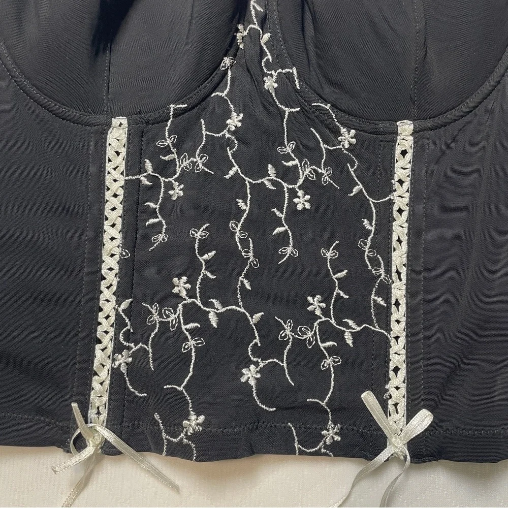 Black‎ Bustier Top with White Embroidery size 36C